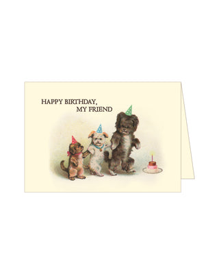 Fødselsdagskort Happy Birthday My Friend 3 hunde med hatte m/ glimmer