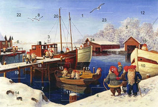 Im Hafen Weihnachtskalenderkarte mit 24 Türen, Umschlag und Glitzer von Jan Bergerlind